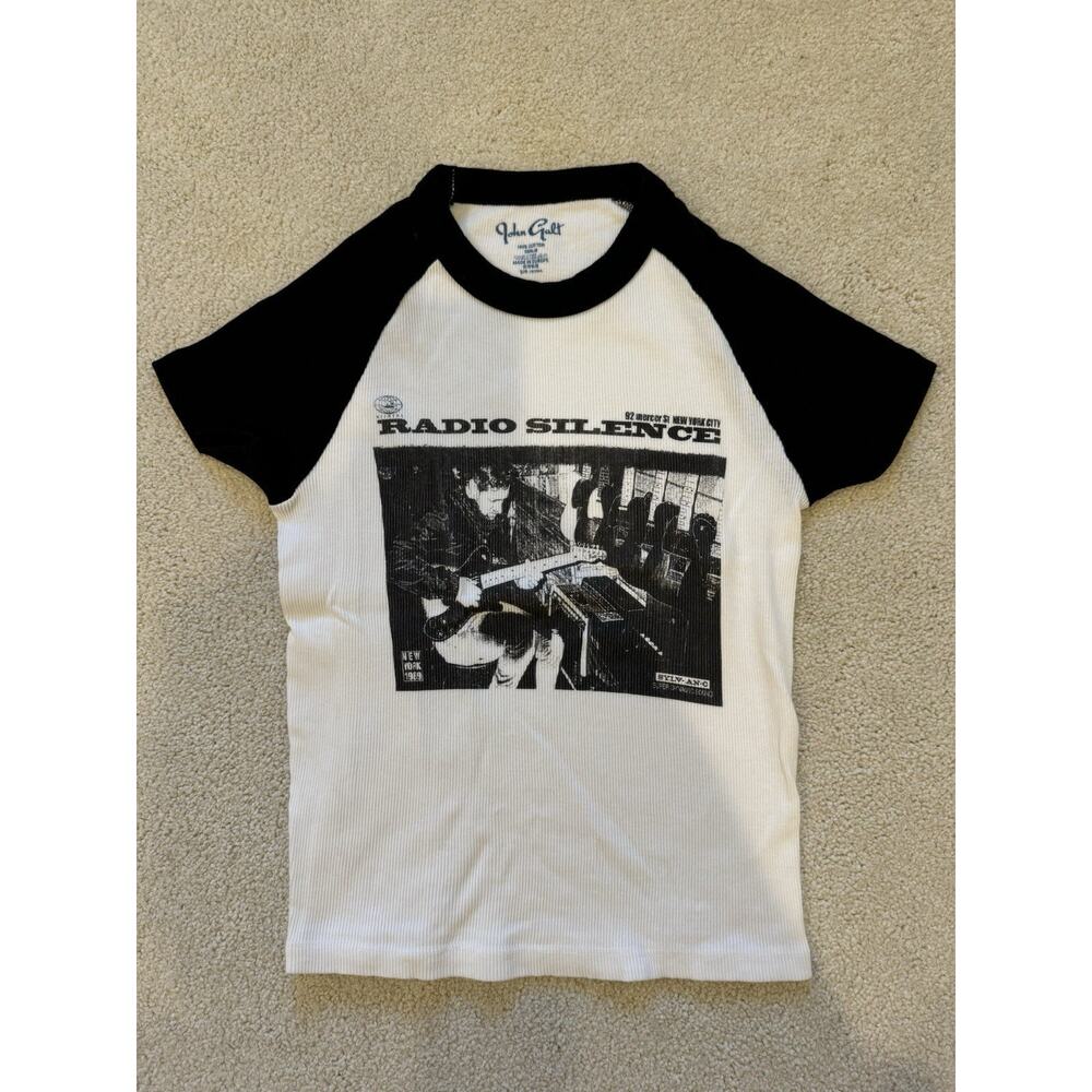 John Galt Radio Silence Graphic Raglan Crew Neck Tee Black/White Cotton